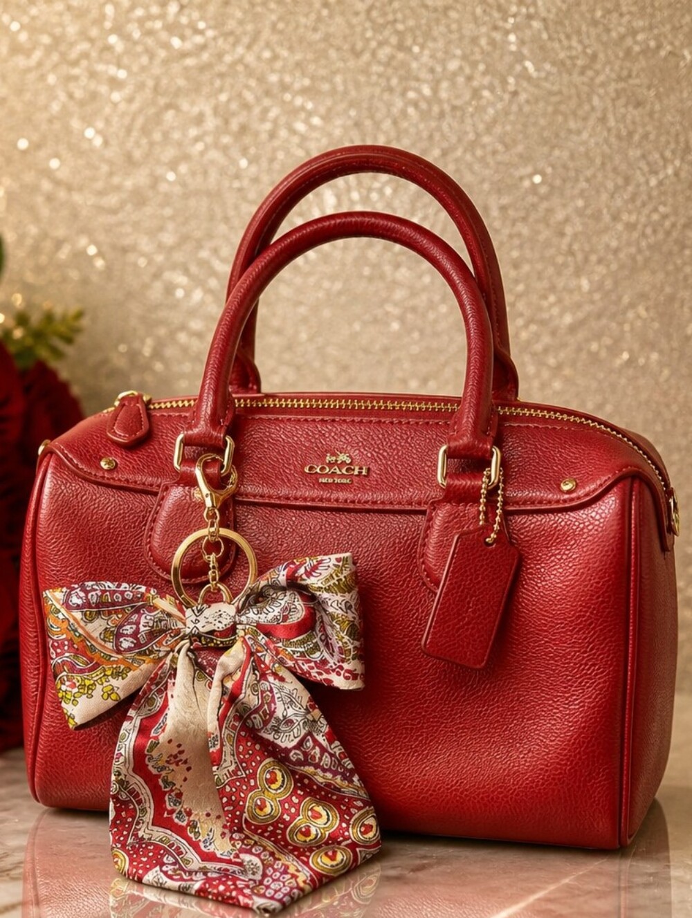 Coach Mini Bennett Bag Red Leather Euc